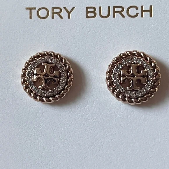 Tory Burch Gold and paved Crystal Stud Earrings